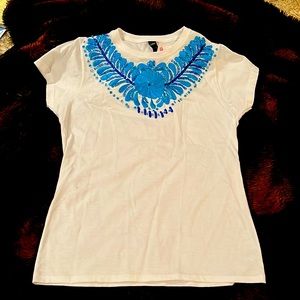 Embroidered/Sequined White T-Shirt.